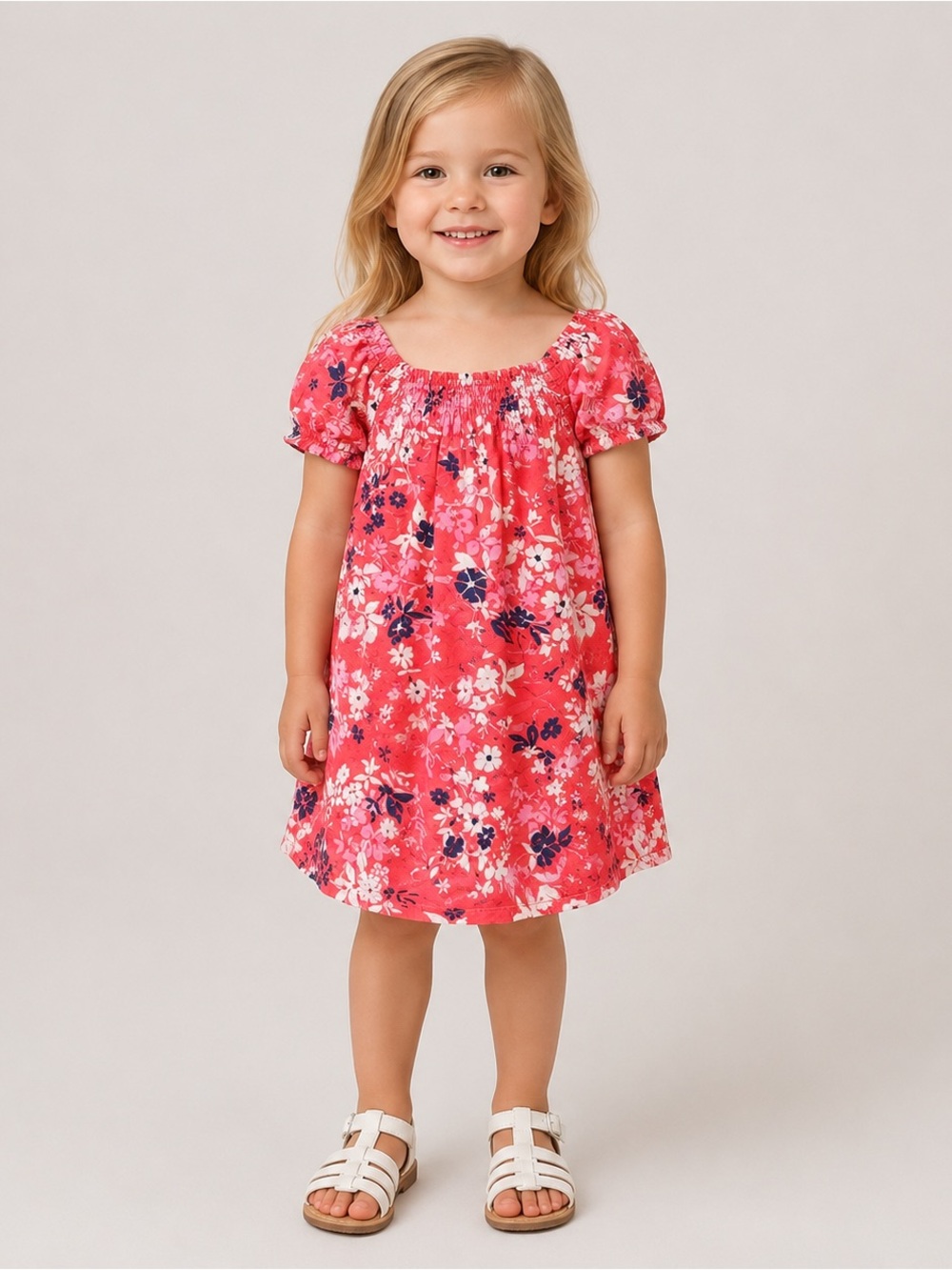 GAP Girls Coral Red Floral Short Sleeve Dress